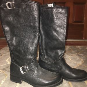 Black, wide calf, slip on Frye boots